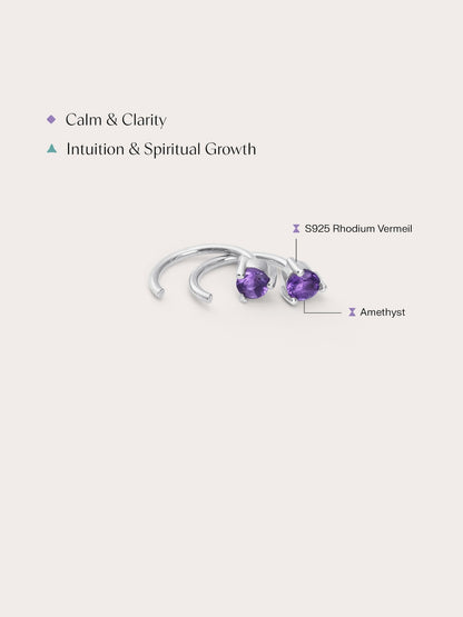 February Birthstone Hoops Amethyst S925 Silver Rhodium (2) – Mondays Made Flower & Birthstone Jewelry Singapore