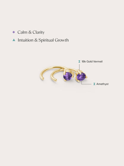 February Birthstone Hoops Amethyst 18K Gold (2) – Mondays Made Flower & Birthstone Jewelry Singapore