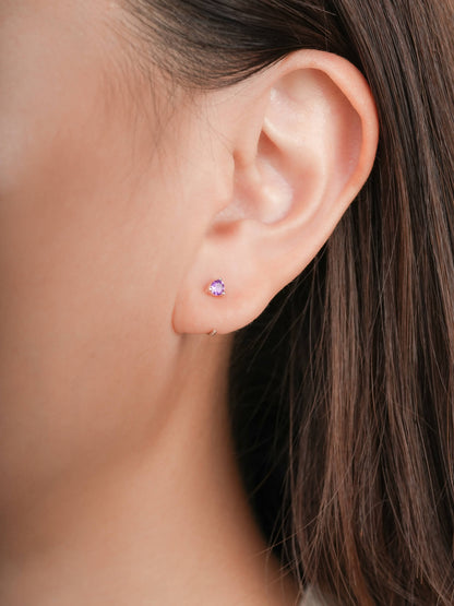 February Birthstone Mini Hoop Earrings Amethyst S925 Silver Rhodium (2) – Mondays Made Flower & Birthstone Jewelry Singapore