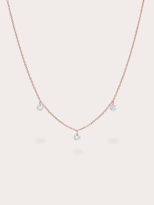 Floating Mois Trio Necklace 18K Rose Gold (1) – Mondays Made Flower & Birthstone Jewelry Singapore