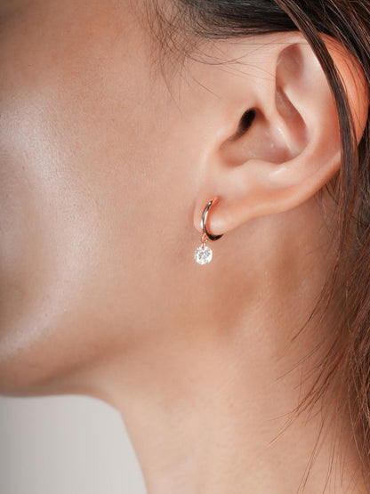 Floating Moissanite Huggie Earrings 18K Rose Gold (1) – Mondays Made Flower & Birthstone Jewelry Singapore
