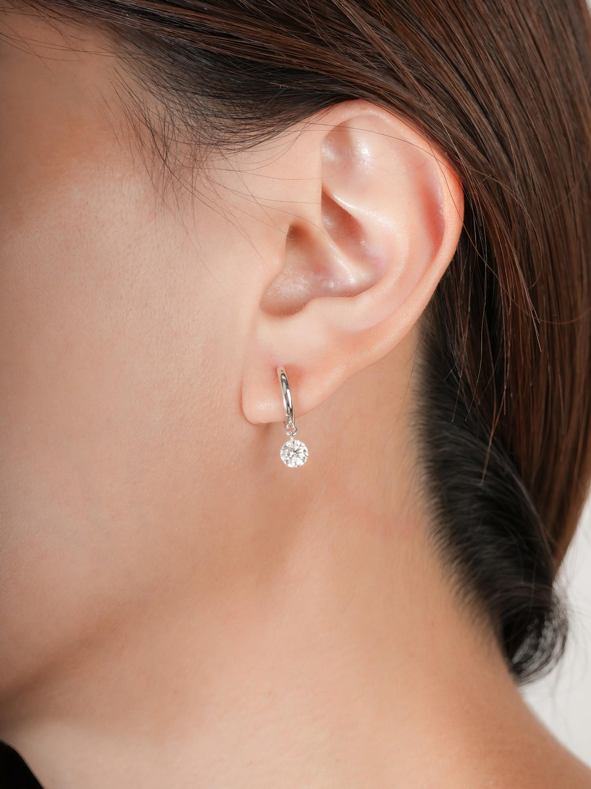 Floating Moissanite Huggie Earrings S925 Silver Rhodium (3) – Mondays Made Flower & Birthstone Jewelry Singapore