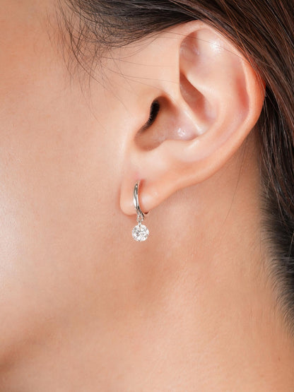 Floating Moissanite Huggie Earrings S925 Silver Rhodium (1) – Mondays Made Flower & Birthstone Jewelry Singapore