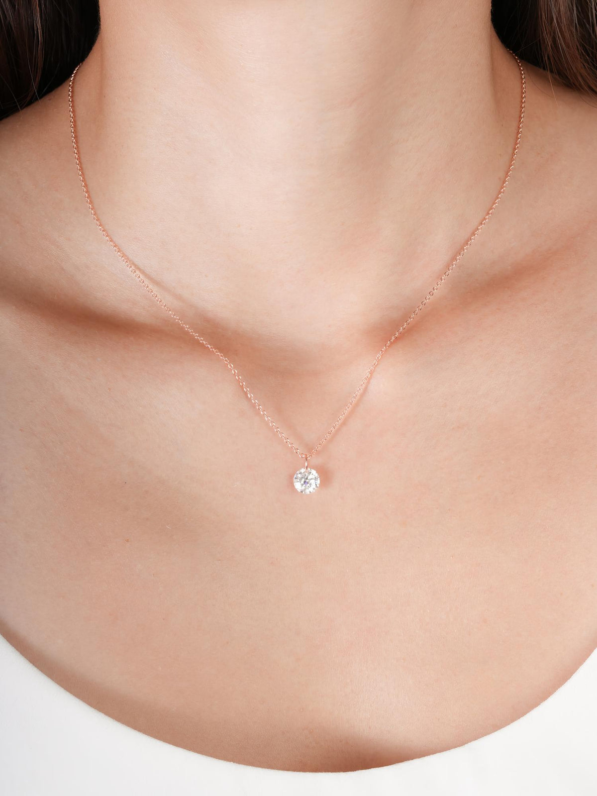 Floating Moissanite Necklace 1ct 18K Rose Gold (2) – Mondays Made Flower & Birthstone Jewelry Singapore