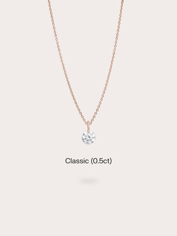 Floating Moissanite Necklace 18K Rose Gold (1) – Mondays Made Flower & Birthstone Jewelry Singapore