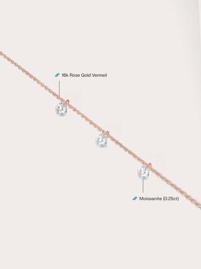 Floating Moissanite Trio Bracelet 18K Rose Gold (4) – Mondays Made Flower & Birthstone Jewelry Singapore