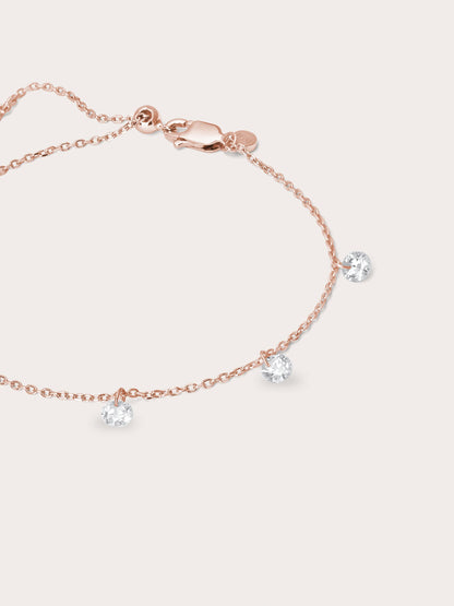 Floating Moissanite Trio Bracelet 18K Rose Gold (1) – Mondays Made Flower & Birthstone Jewelry Singapore