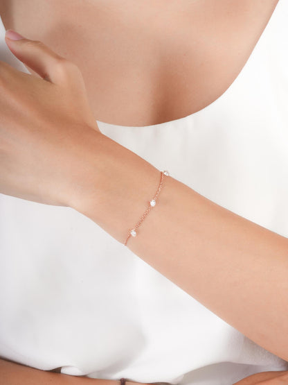 Floating Moissanite Trio Bracelet 18K Rose Gold (5) – Mondays Made Flower & Birthstone Jewelry Singapore