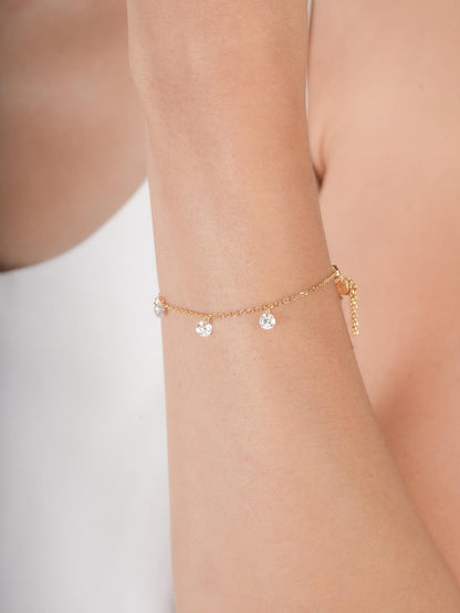 Floating Moissanite Trio Bracelet 18K Gold (5) – Mondays Made Flower & Birthstone Jewelry Singapore