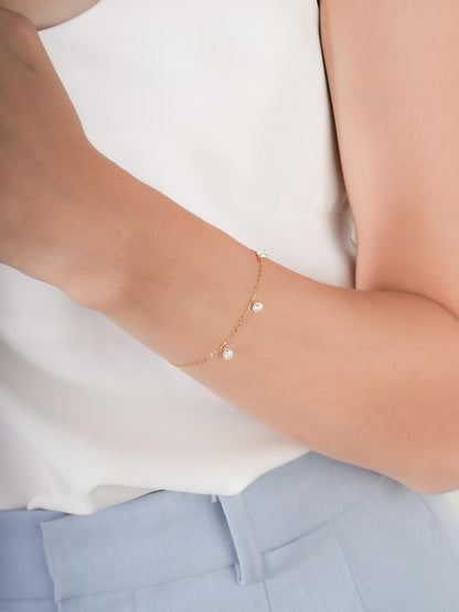 Floating Moissanite Trio Bracelet 18K Gold (3) – Mondays Made Flower & Birthstone Jewelry Singapore