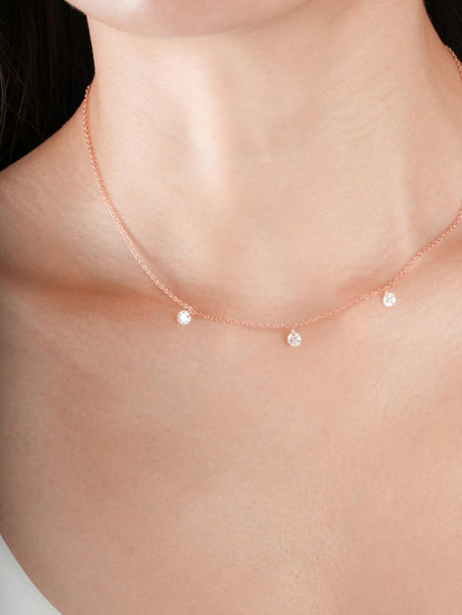 Floating Moissanite Trio Necklace 18K Rose Gold (1) – Mondays Made Flower & Birthstone Jewelry Singapore