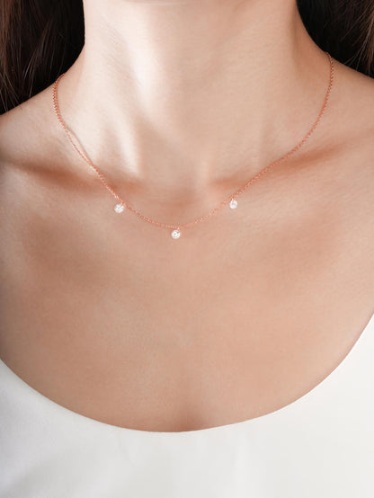 Floating Moissanite Trio Necklace 18K Rose Gold (2) – Mondays Made Flower & Birthstone Jewelry Singapore