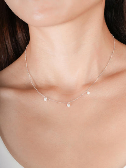 Floating Moissanite Trio Necklace S925 Silver Rhodium (3) – Mondays Made Flower & Birthstone Jewelry Singapore