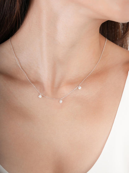 Floating Moissanite Trio Necklace S925 Silver Rhodium (2) – Mondays Made Flower & Birthstone Jewelry Singapore