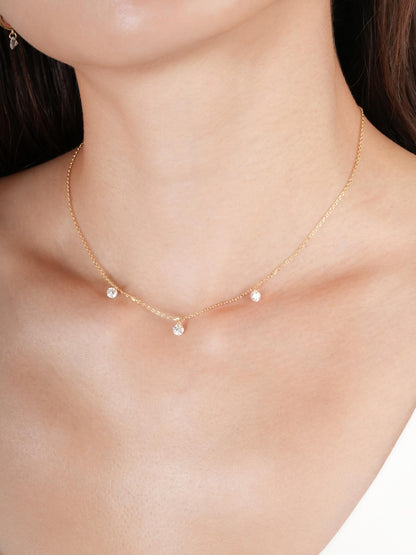 Floating Moissanite Trio Necklace 18K Gold (2) – Mondays Made Flower & Birthstone Jewelry Singapore