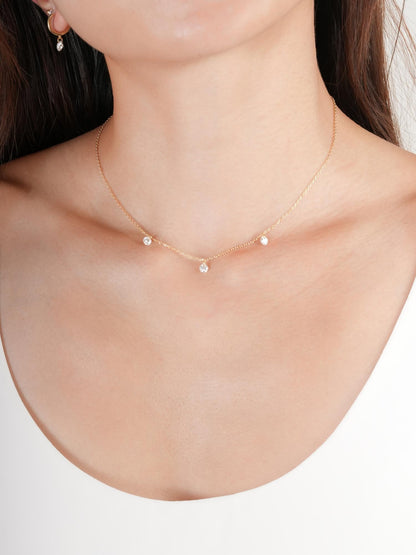 Floating Moissanite Trio Necklace 18K Gold (3) – Mondays Made Flower & Birthstone Jewelry Singapore