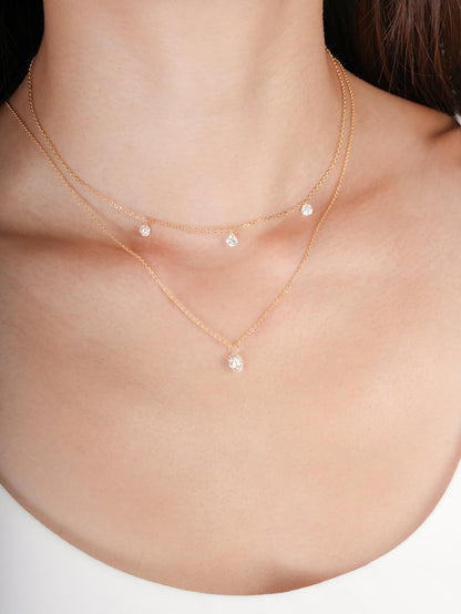 Floating Moissanite Trio Necklace 18K Gold (1) – Mondays Made Flower & Birthstone Jewelry Singapore