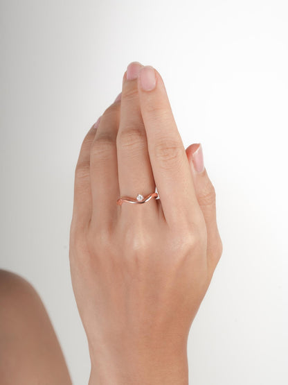 Floating Moissanite Wave Ring 18K Rose Gold (4) – Mondays Made Flower & Birthstone Jewelry Singapore