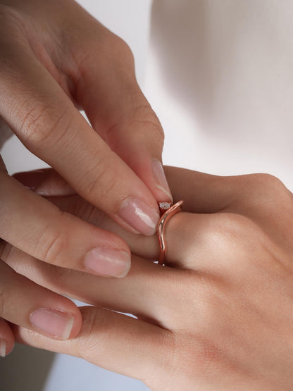 Floating Moissanite Wave Ring 18K Rose Gold (2) – Mondays Made Flower & Birthstone Jewelry Singapore