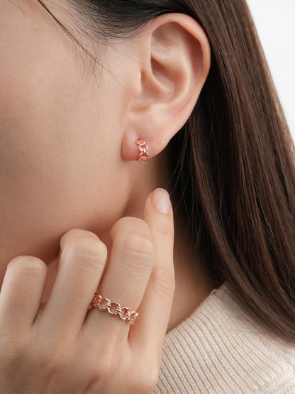 Halo Chain Hoop Earrings 18K Rose Gold (3) – Mondays Made Flower & Birthstone Jewelry Singapore