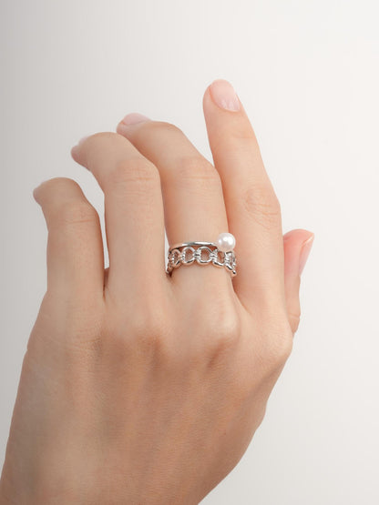 Halo Chain Ring S925 Silver Rhodium (5) – Mondays Made Flower & Birthstone Jewelry Singapore