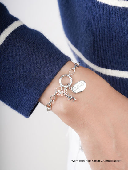 Happy Charm Set S925 Silver Rhodium Txte (2) – Mondays Made Flower & Birthstone Jewelry Singapore