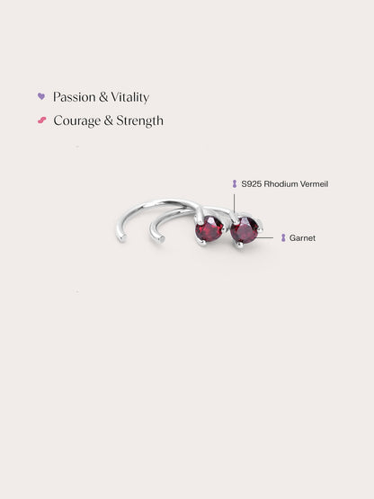 January Birthstone Hoops Garnet S925 Silver Rhodium (2) – Mondays Made Flower & Birthstone Jewelry Singapore