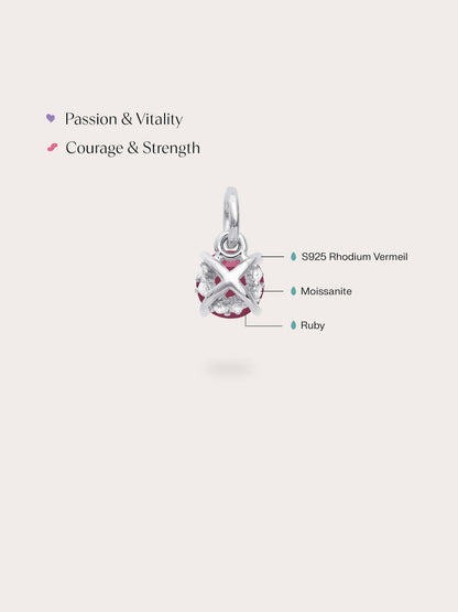 July Birthstone Charm Ruby S925 Silver Rhodium (4) – Mondays Made Flower & Birthstone Jewelry Singapore