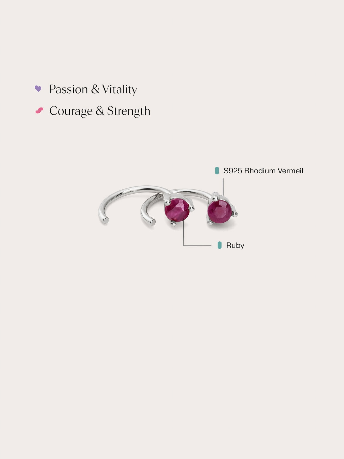 July Birthstone Hoops Ruby S925 Silver Rhodium (2) – Mondays Made Flower & Birthstone Jewelry Singapore