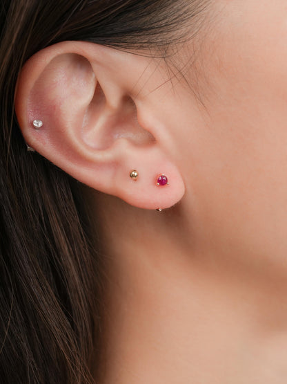 July Birthstone Mini Hoop Earrings Ruby 18K Rose Gold (1) – Mondays Made Flower & Birthstone Jewelry Singapore