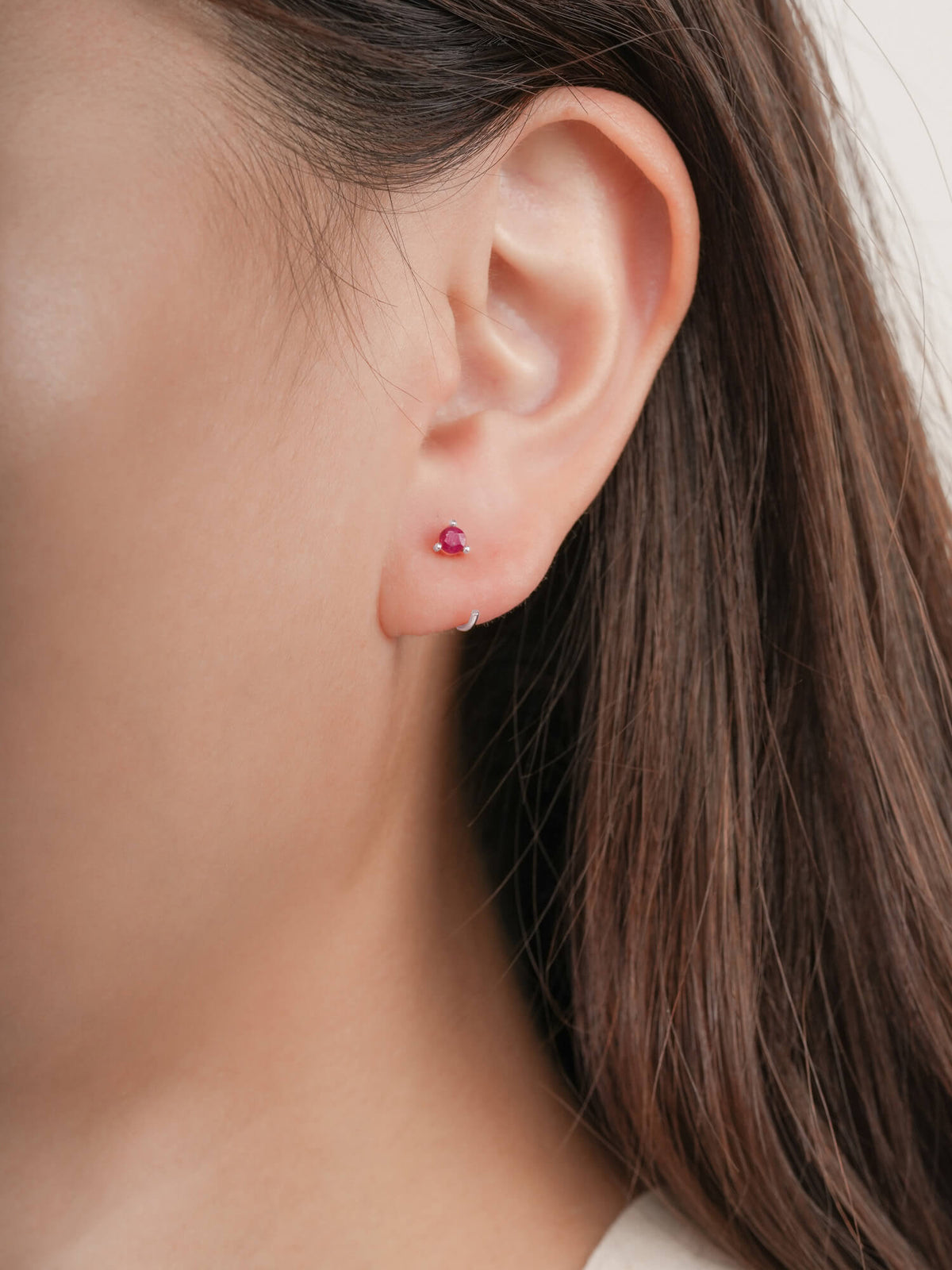 July Birthstone Mini Hoop Earrings Ruby S925 Silver Rhodium (1) – Mondays Made Flower & Birthstone Jewelry Singapore