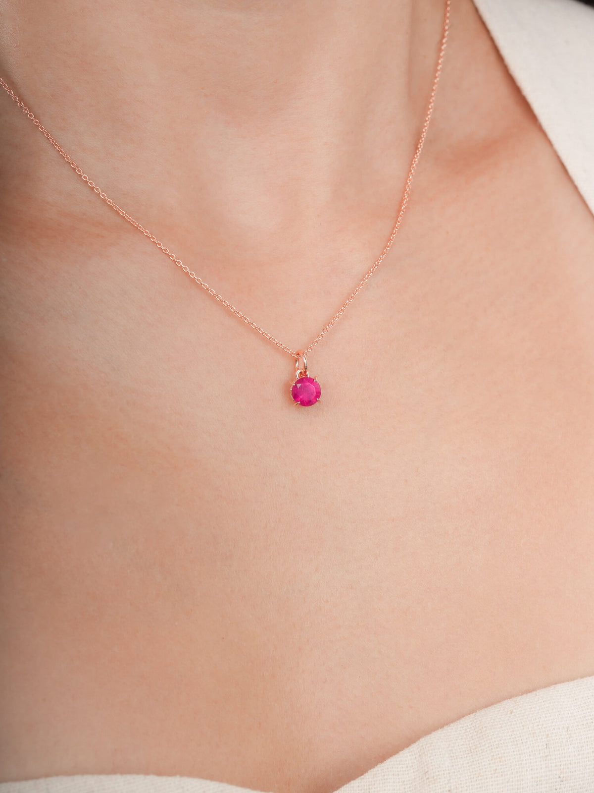 July Birthstone Necklace Ruby 18K Rose Gold (2) – Mondays Made Flower & Birthstone Jewelry Singapore