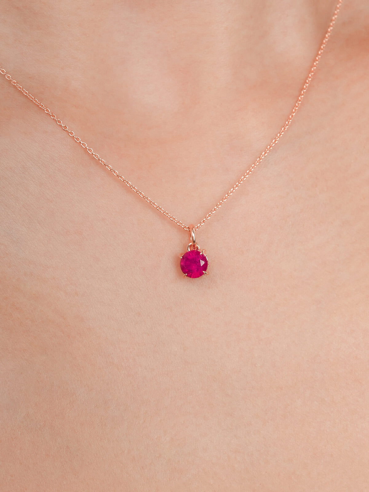 July Birthstone Necklace Ruby 18K Rose Gold (3) – Mondays Made Flower & Birthstone Jewelry Singapore