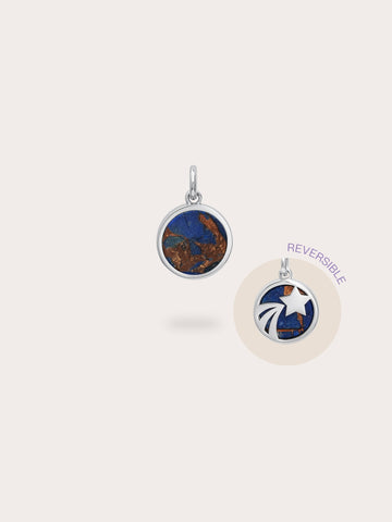 Lapis Lazuli Reversible Coin Charm S925 Silver Rhodium (1) – Mondays Made Flower & Birthstone Jewelry Singapore