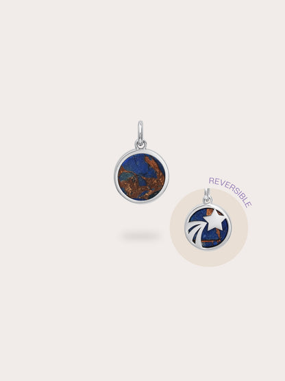 Lapis Lazuli Reversible Coin Charm S925 Silver Rhodium (1) – Mondays Made Flower & Birthstone Jewelry Singapore