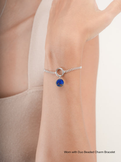 Lapis Lazuli Reversible Coin Charm S925 Silver Rhodium (6) – Mondays Made Flower & Birthstone Jewelry Singapore
