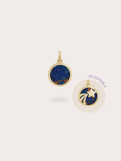Lapis Lazuli Reversible Coin Charm 18K Gold (1) – Mondays Made Flower & Birthstone Jewelry Singapore
