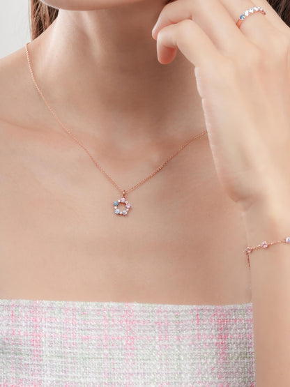Lilac Sunset Moissanite Cluster Necklace 18K Rose Gold (2) – Mondays Made Flower & Birthstone Jewelry Singapore