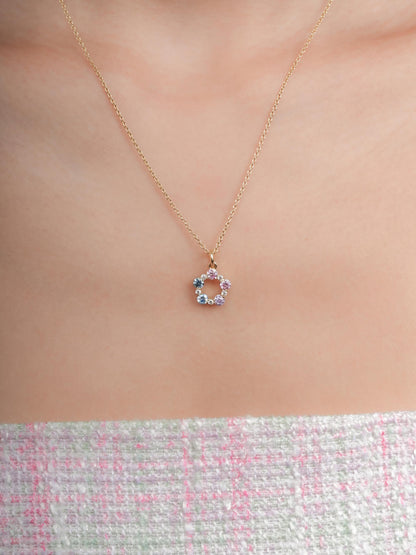 Lilac Sunset Moissanite Cluster Necklace 18K Gold (2) – Mondays Made Flower & Birthstone Jewelry Singapore
