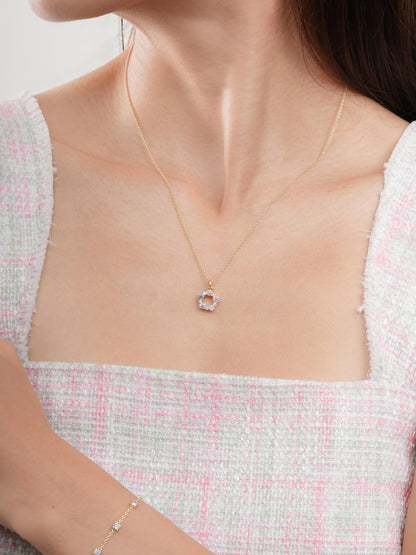 Lilac Sunset Moissanite Cluster Necklace 18K Gold (1) – Mondays Made Flower & Birthstone Jewelry Singapore