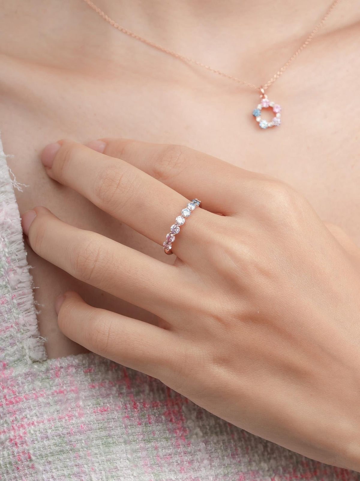 Lilac Sunset Moissanite Eternity Band 18K Rose Gold (13) – Mondays Made Flower & Birthstone Jewelry Singapore