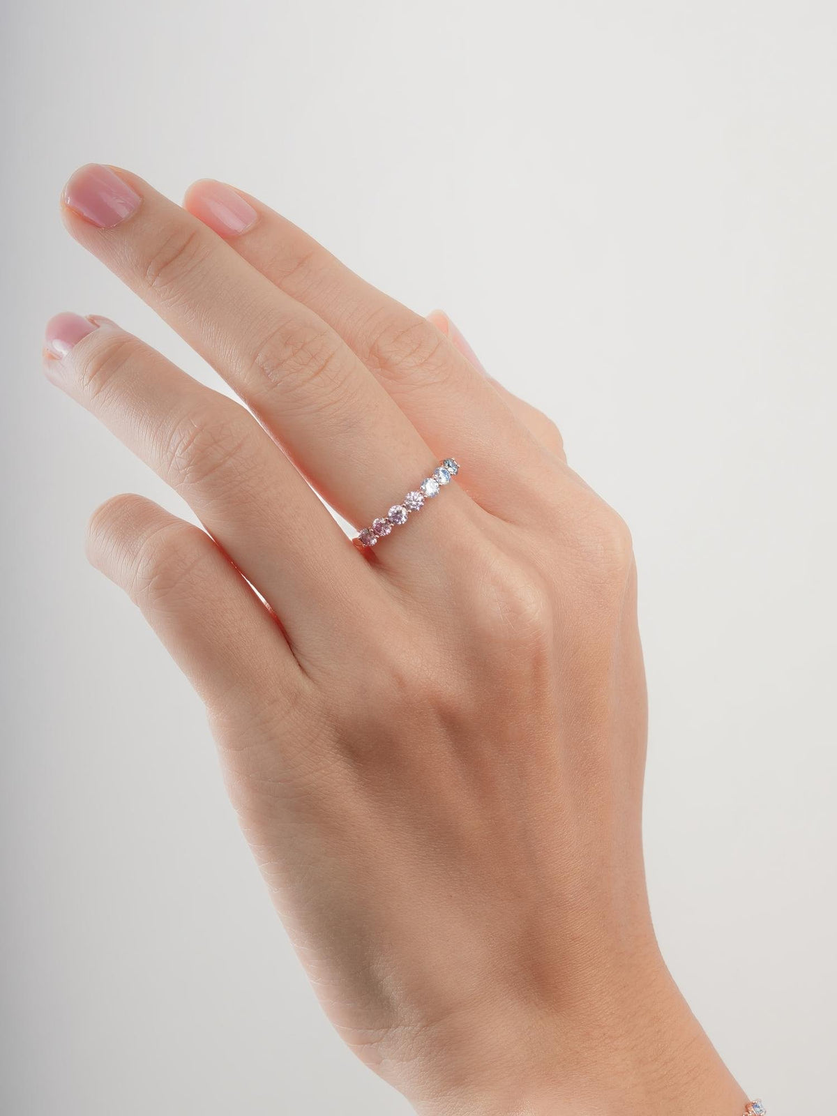 Lilac Sunset Moissanite Eternity Band 18K Rose Gold (11) – Mondays Made Flower & Birthstone Jewelry Singapore