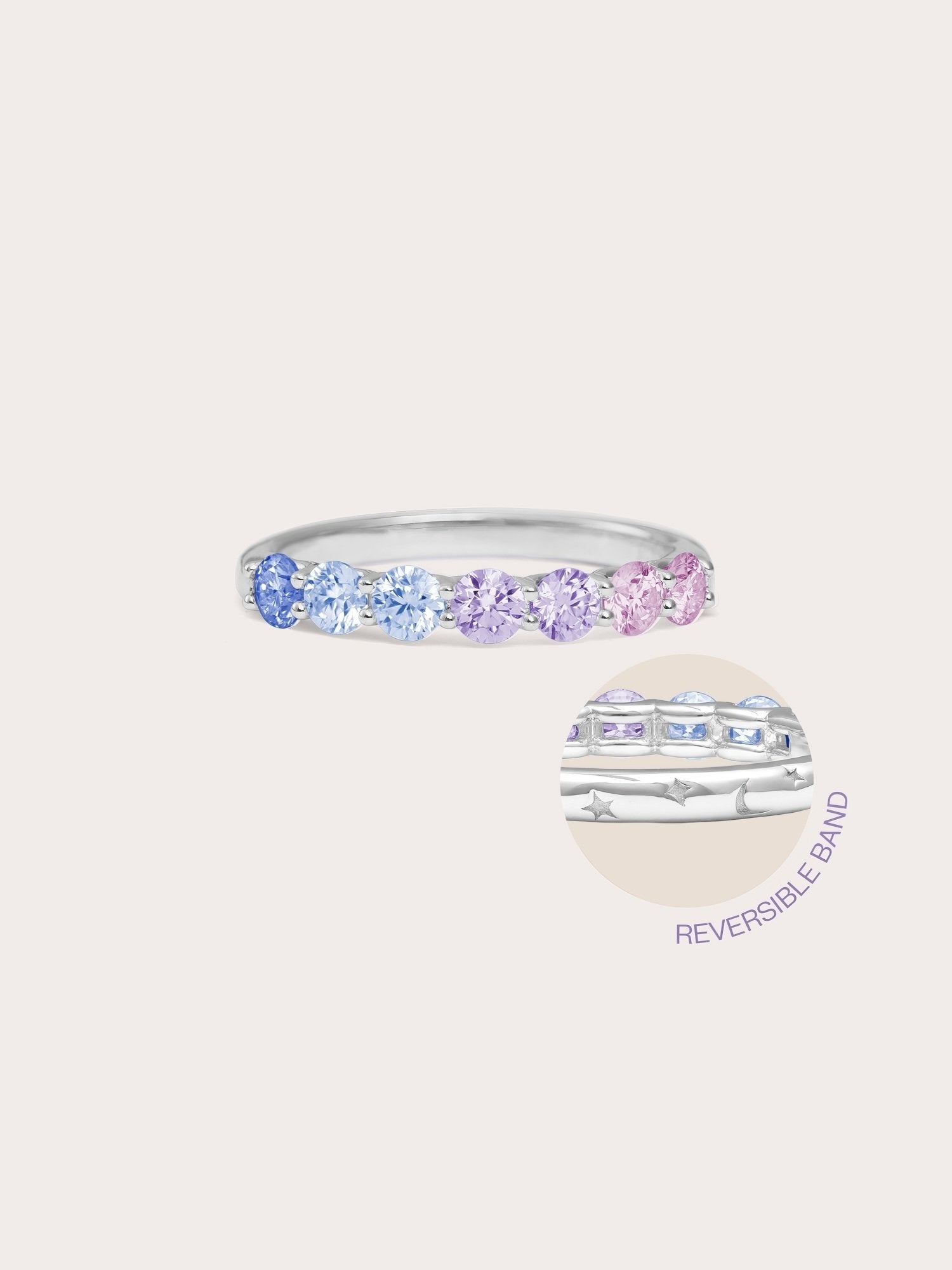 Lilac Sunset Moissanite Eternity Band in S925 Rhodium Vermeil from Mondays Made