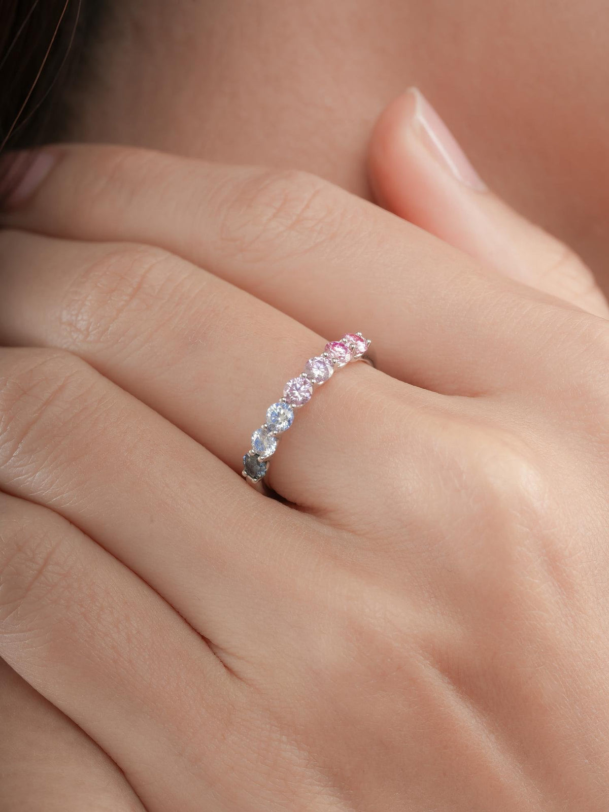 Lilac Sunset Moissanite Eternity Band S925 Silver Rhodium (17) – Mondays Made Flower & Birthstone Jewelry Singapore