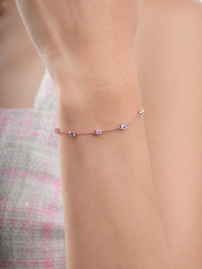 Lilac Sunset Moissanite Station Bracelet 18K Rose Gold (3) – Mondays Made Flower & Birthstone Jewelry Singapore