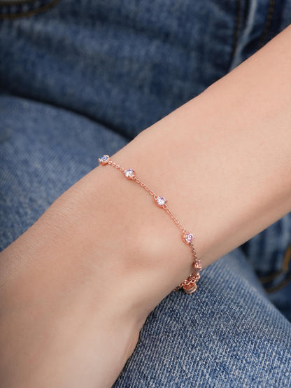 Lilac Sunset Moissanite Station Bracelet 18K Rose Gold (1) – Mondays Made Flower & Birthstone Jewelry Singapore