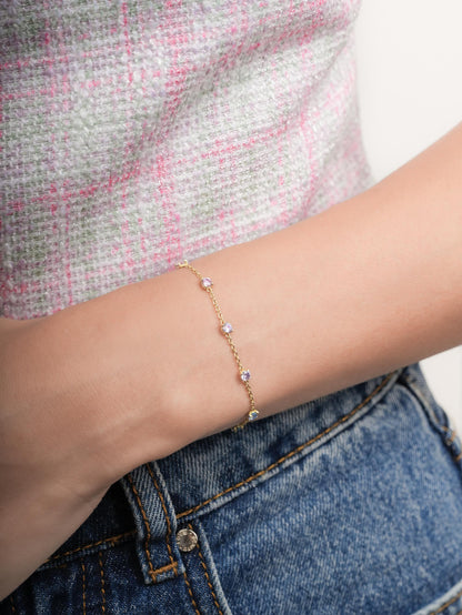 Lilac Sunset Moissanite Station Bracelet 18K Gold (2) – Mondays Made Flower & Birthstone Jewelry Singapore