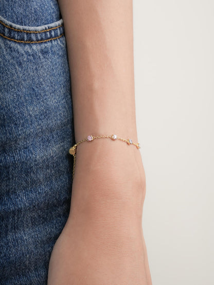 Lilac Sunset Moissanite Station Bracelet 18K Gold (1) – Mondays Made Flower & Birthstone Jewelry Singapore