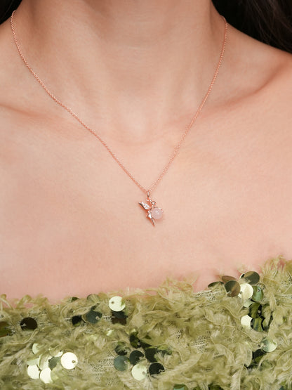 Love Fairy Necklace Rose Quartz 18K Rose Gold (3) – Mondays Made Flower & Birthstone Jewelry Singapore