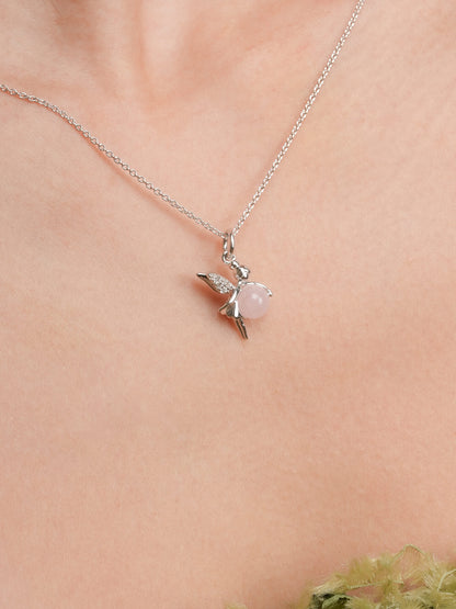 Love Fairy Necklace Rose Quartz S925 Silver Rhodium (3) – Mondays Made Flower & Birthstone Jewelry Singapore